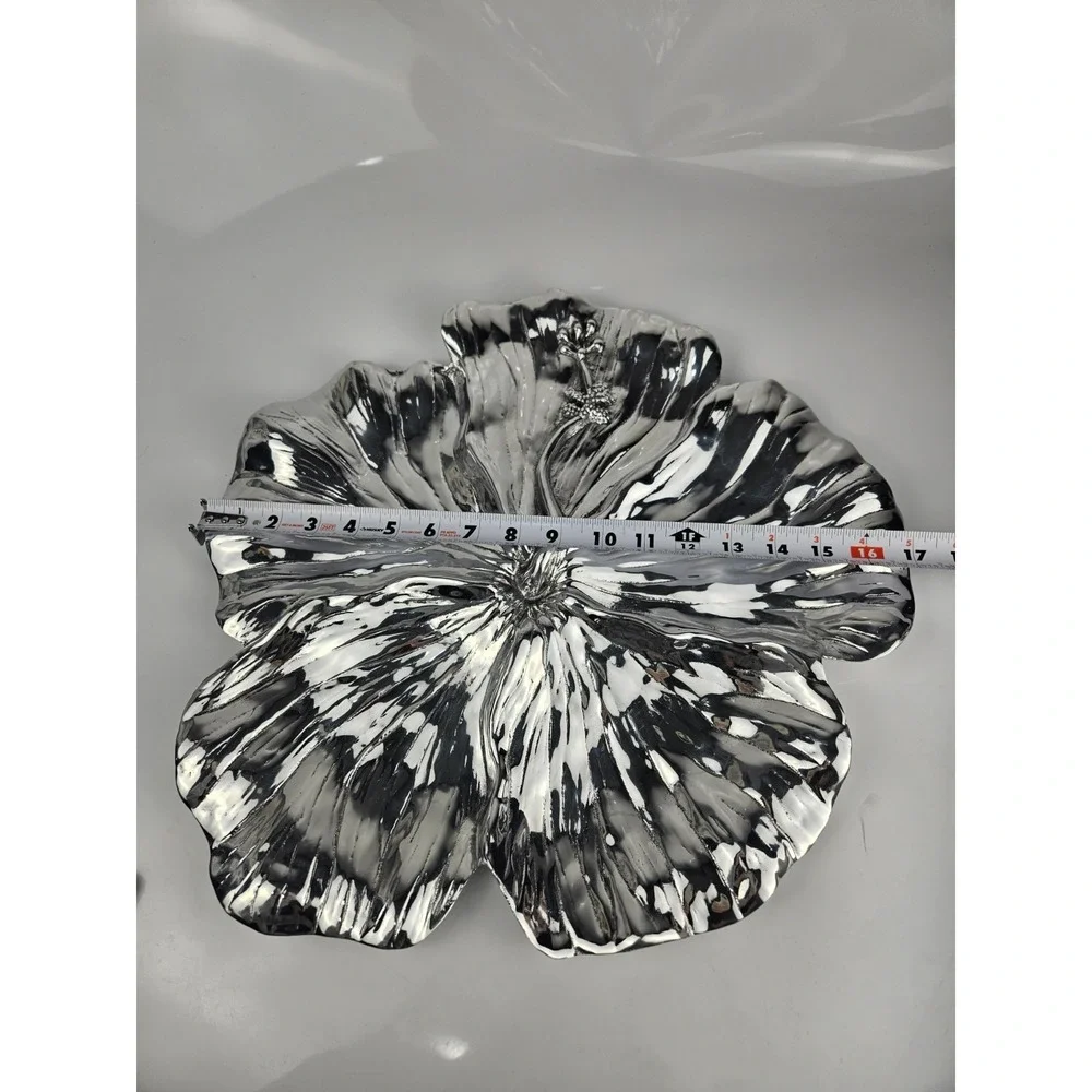 Beatriz Ball ALMA Hibiscus Handmade Polished Aluminum Bowl Platter Dust Bag
